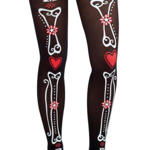 P'tit Clown - 74324 - Collant Halloween Femme - Motifs Effrayants - Squelette - Day of the Dead - Taches de Sang - Chauve-souris - Araignées - Accessoire Déguisement - Fantaisie - Gothique - Horreur