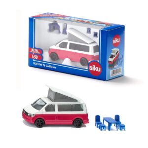 SIKU 1922, VW T6 California Camping Bulli, 1:50, Métal/plastique, Rouge/Blanc, Chaises, Tabourets et Toit pliable