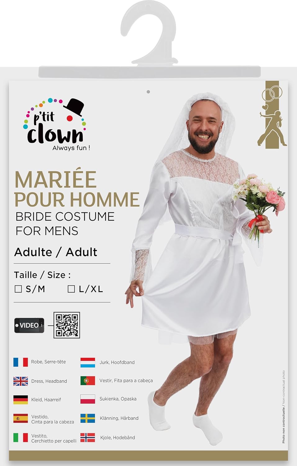 P'TIT CLOWN — Déguisement de mariée pour homme blanc – Image 4