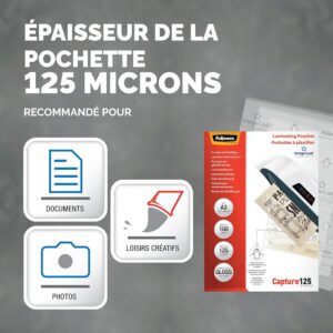 Alternative view of Fellowes 5307506 Pochettes de plastification 125 microns - Format A3 - Pack de 100 pochettes - Technologie ImageLast clear
