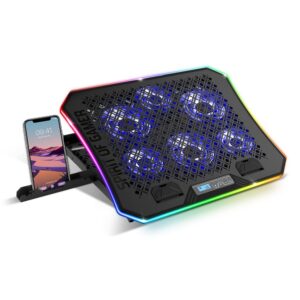 SPIRIT OF GAMER – AIRBLADE 1200 – Support PC Portable Ventilé RGB - 10’’à19‘’ – 6 Ventilateurs Silencieux Lumineux – Refroidisseur PC Portable – Inclinaison 6 Positions - Support Téléphone Inclus
