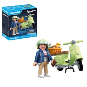 Playmobil 71621 1969 Vespa 150 Sprint Veloce, Vert Clair - Comprend Un Personnage, Une Vespa, Deux selles Ainsi Que des Accessoires - Dès 5 Ans