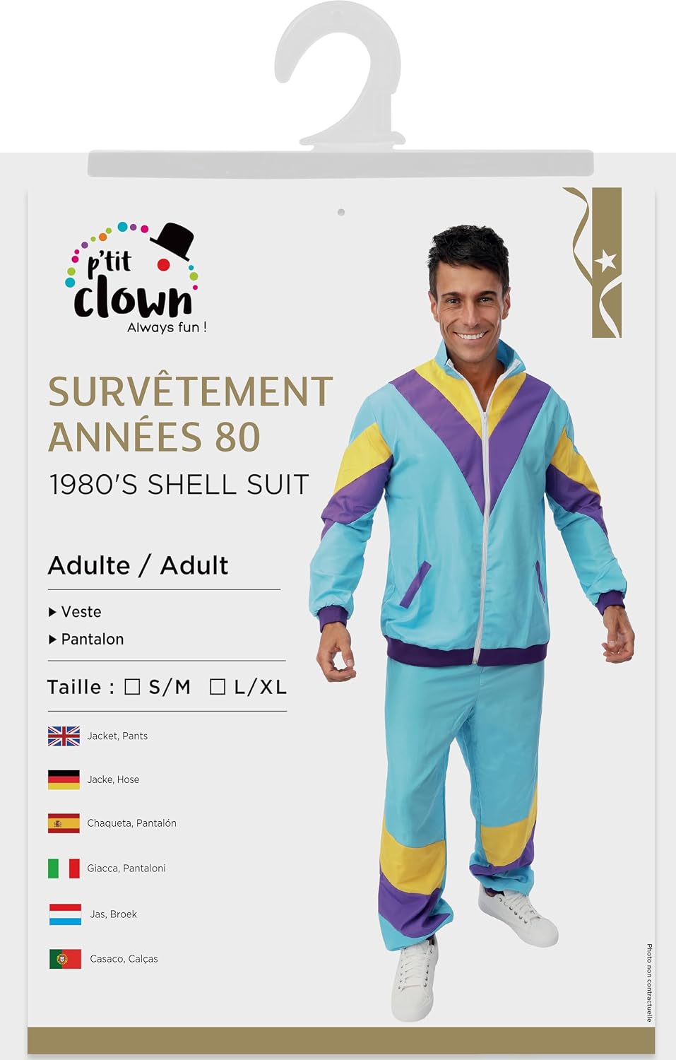 P'TIT CLOWN — Costume Années 80 Survêtement Homme Bleu L-XL – Image 4