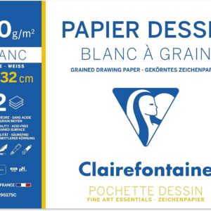 Clairefontaine 96175C - Pochette Dessin Scolaire - 12 Feuilles Papier Dessin Blanc à Grain - 24x32 cm 180g - Idéal pour les Arts Plastiques