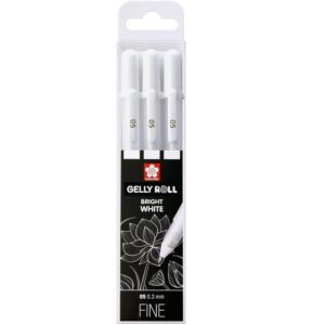 3 stylos rollers Sakura Gelly Roll à pointe fine- Taille de la mine : 05 - Couleur : blanc brillant