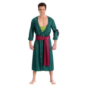 Chaks - Costume Zoro pour homme, tenue officielle One Piece, ensemble anime 2 pièces avec manteau et ceinture pour cosplay et carnaval, Vert