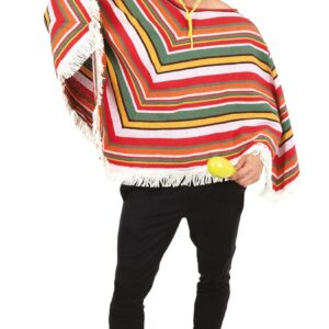 P'TIT CLOWN - 91224 - Poncho Mexicain Adulte - Unisexe - Déguisement Parfait pour Carnaval, Cosplay, Fêtes à Thème, Festivals - Polyester - Taille Unique - Multicolore