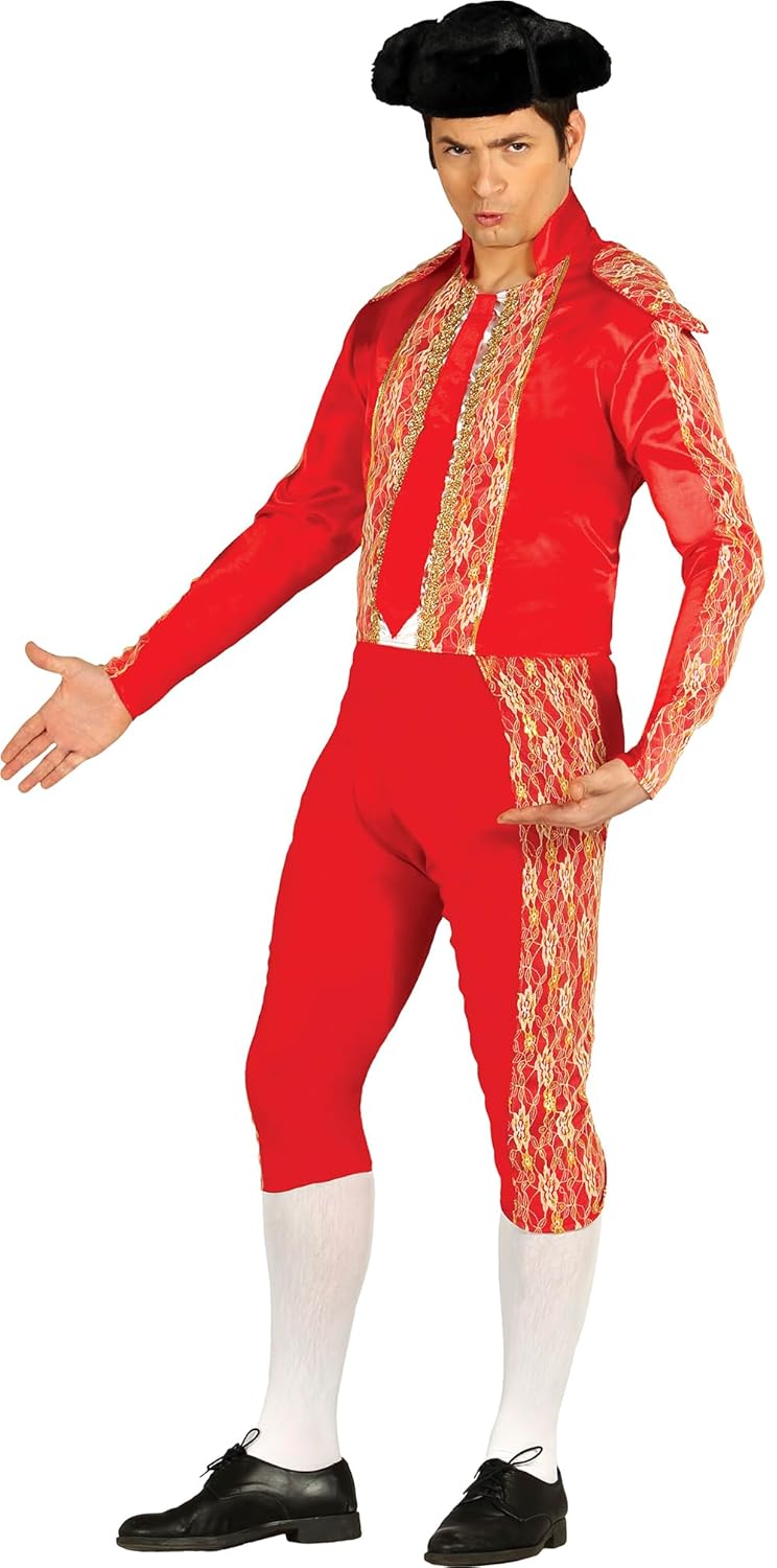 FIESTAS GUIRCA | Costume de Torero Adulte (48-50/M) - Veste et Pantalon - Tenue de Matador pour Fêtes Déguisées, Carnaval et Célébrations Culturelles - Idéal pour Hommes - Rouge