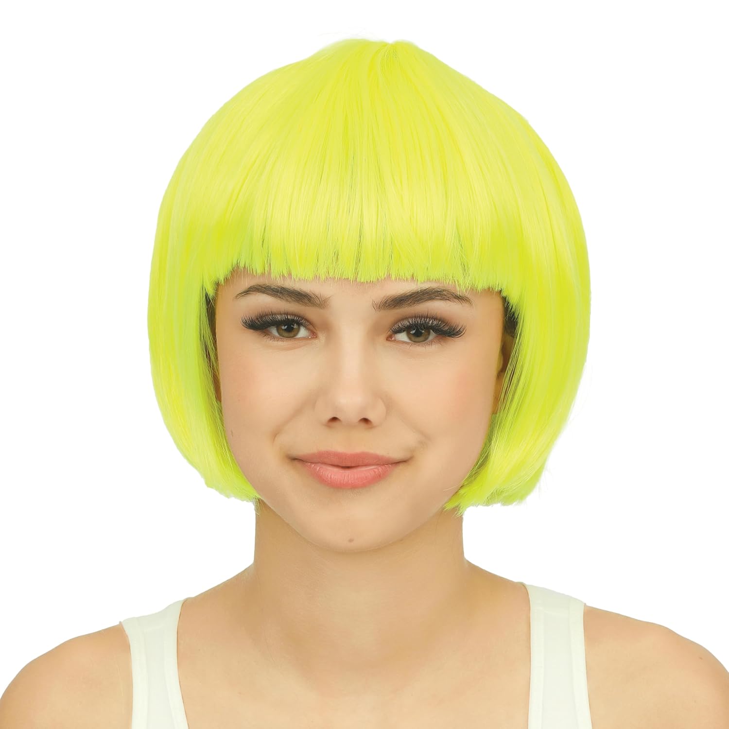 P'TIT CLOWN - 60601 - Perruque Cabaret - Bob Wig - Accessoire de Déguisement - Parfait pour Carnaval, Fêtes à Thèmes, Soirées Costumées, Manga, Cosplay, Halloween - Cheveux Synthétiques - Jaune