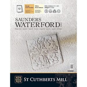 St Cuthberts Mill Saunders Waterford - Bloc 12 feuilles de papier aquarelle grain torchon - 23x31 cm - 300g/m² - Blanc naturel