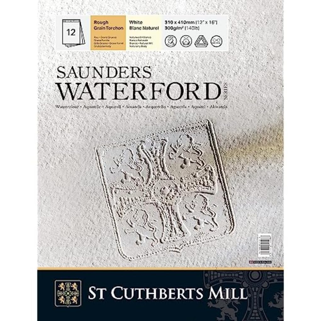 St Cuthberts Mill Saunders Waterford - Bloc 12 feuilles de papier aquarelle grain torchon - 23x31 cm - 300g/m² - Blanc naturel