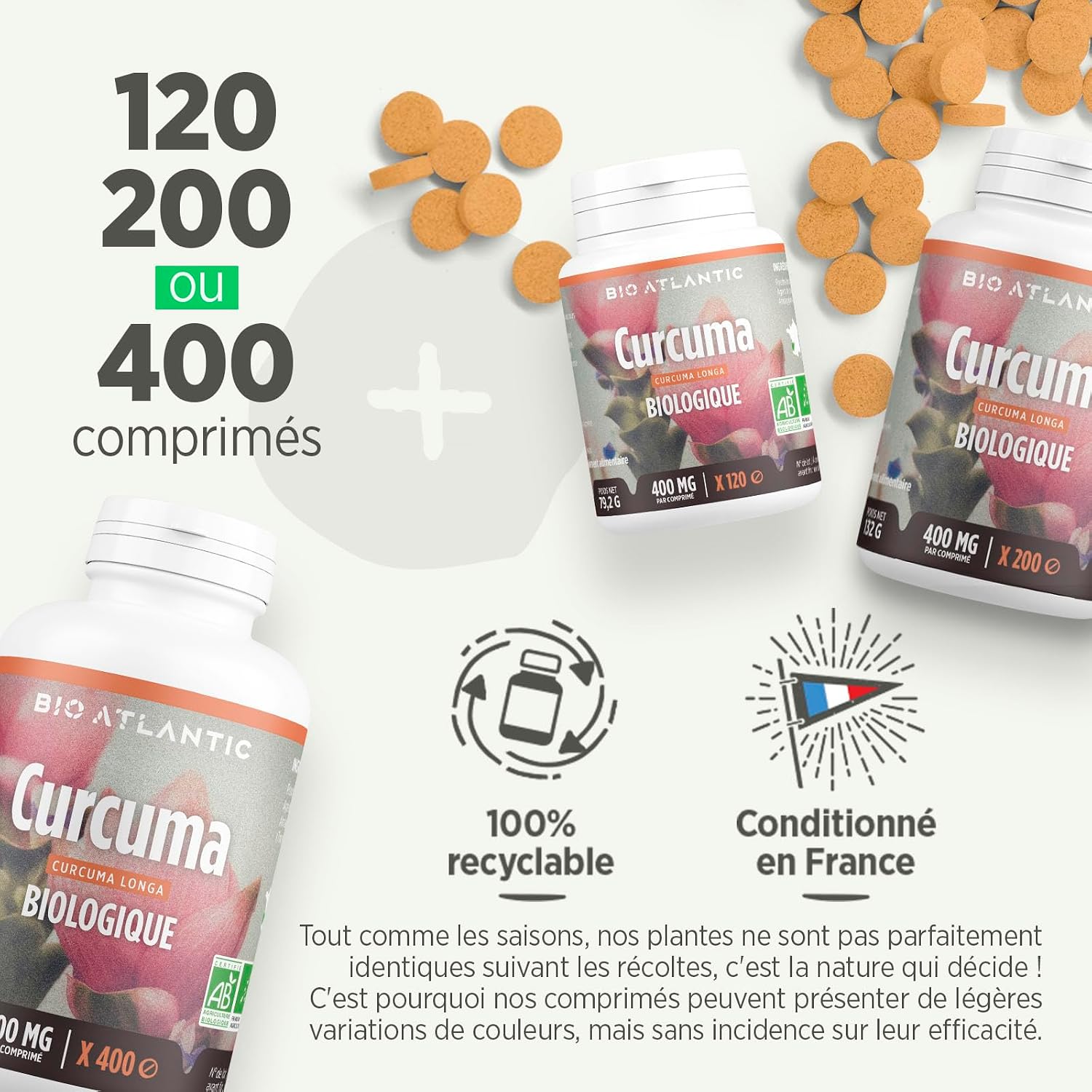 CURCUMA — Complément alimentaire bio 400 mg, 200 comprimés – Image 4