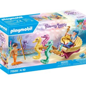 Playmobil 71500 Calèche avec sirènes et hippocampes - Princess Magic - Comprend Deux Personnages, Une calèche, des Coquillages Qui se fixent sur la Baignoire et des hippocampes - Dès 4 Ans