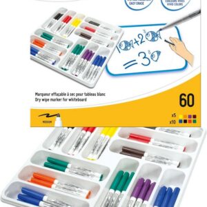 BIC Velleda 1741 Feutres pour Tableau Blanc Effaçables à Sec, Pointe Conique Moyenne - Couleurs Assorties, Classpack de 60