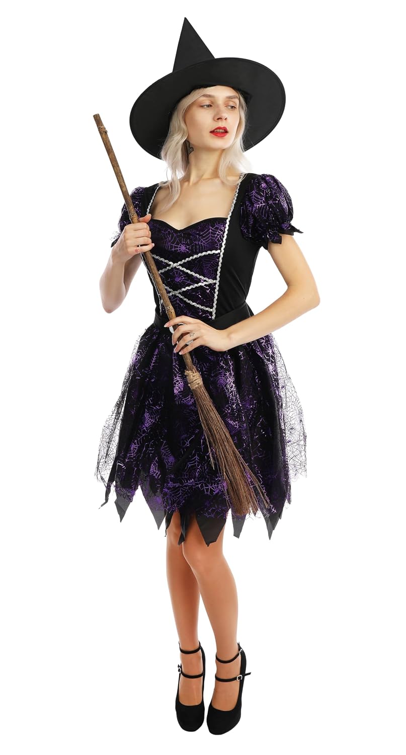 P'TIT CLOWN — Costume de Sorcière Adulte Violet L-XL – Image 3