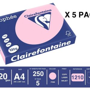 Alternative view of Clairefontaine - Réf. 1210C – 1250 feuilles de papier couleur au format A4 - Trophée 120 g/m² – Carton contenant 5 ramettes de 250 feuilles – Couleur rose