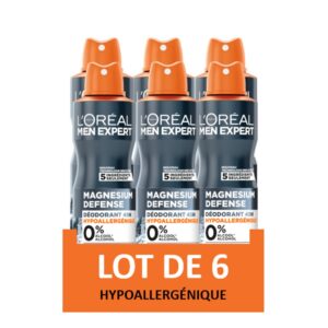 L'Oréal Men Expert Magnesium Defense Déodorant Spray 48h Hypoallergénique 0% Lot de 6 x 150ml
