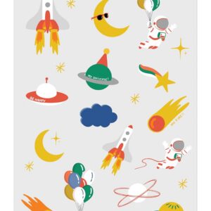 CAM ET LEON - Accessoires Décoration d’Anniversaire Enfant - Thème Espace - Assiettes, Serviettes, Confettis, Sachets, Cartes d’Invitation, Ballons (Faux tatouages)