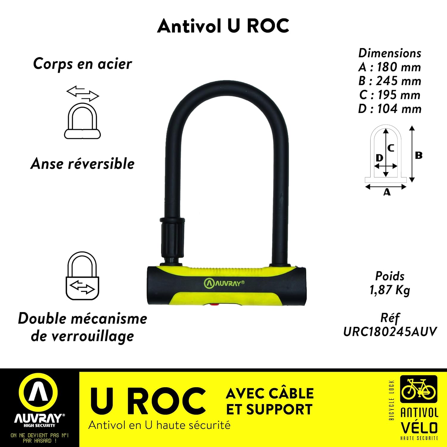 AUVRAY U ROC Art — Antivol vélo U + câble 180 x 245 mm – Image 2