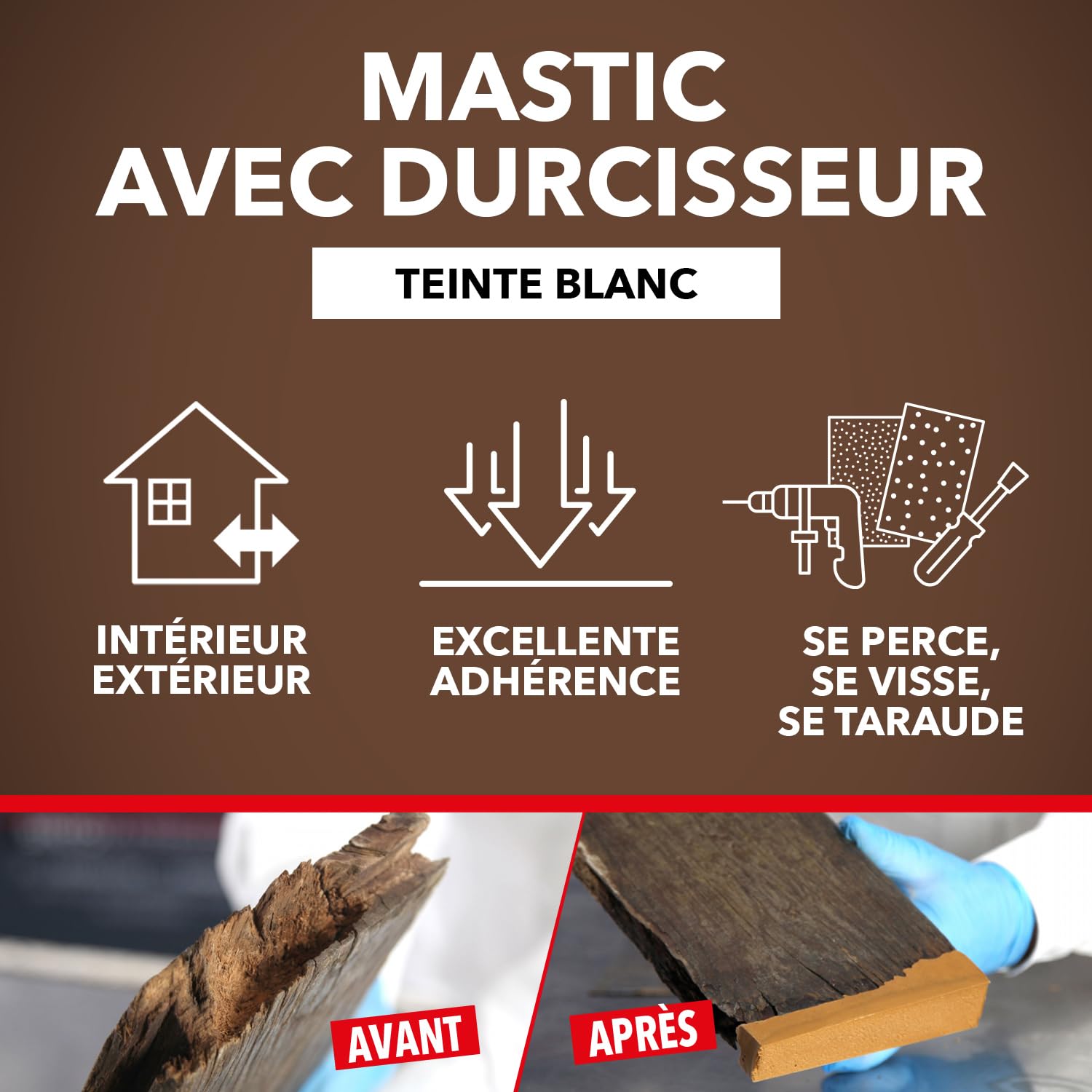 SINTO — Mastic bois bi-composants blanc 500 ml – Image 2