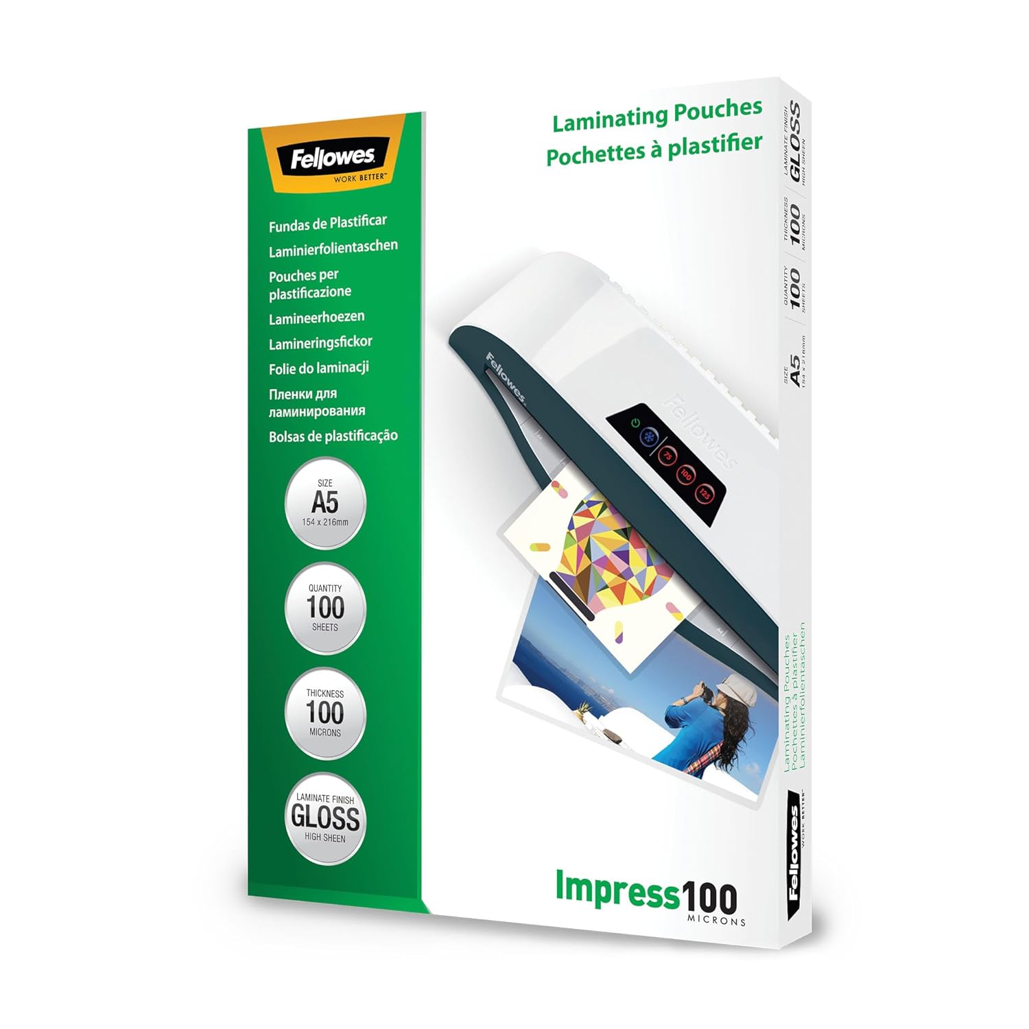 Fellowes Pochettes de plastification A5 100 microns Transparent