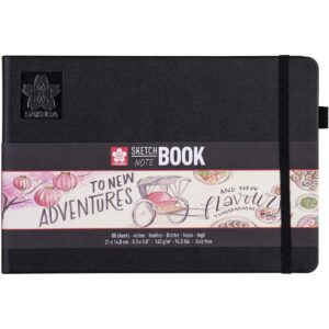 Sakura Cahier de Croquis Noir | 21 x 14,8 cm, 140 g, 80 feuilles | Cahier de Croquis à Couverture rigide pour Crayon, Pastel, Encre, Gouache