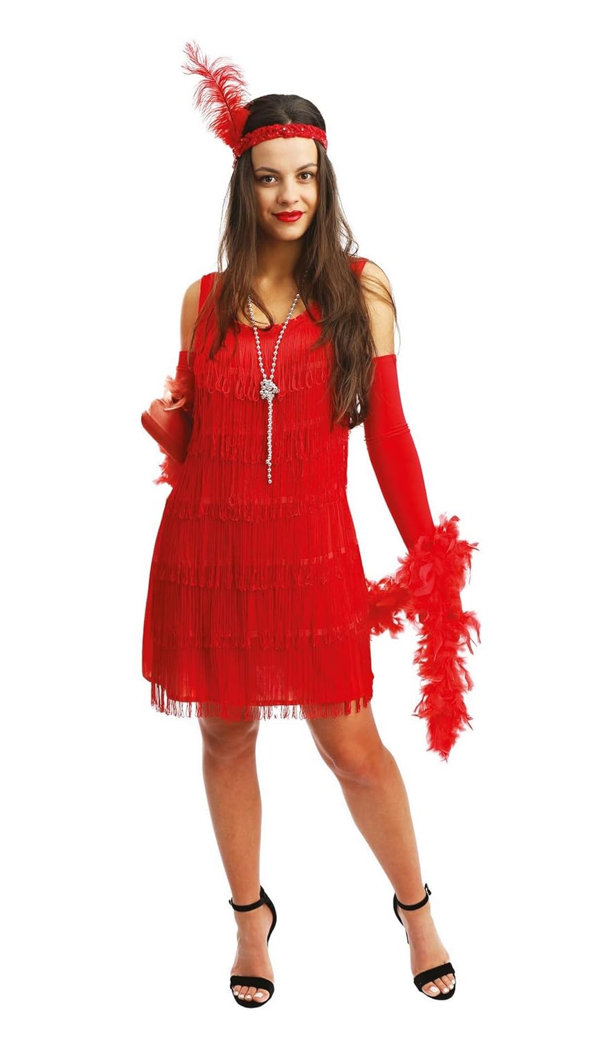 P'TIT CLOWN - 90266 - Déguisement Adulte Robe Charleston Femme - Garçonne, Années 20, Vintage, Flapper - Carnaval, Nouvel An, Fêtes Costumées et Évènements à Thème - Polyester - Rouge - Taille L/XL