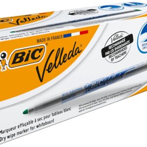 BIC Velleda 1721 - Feutres pour Tableau Blanc Effaçables à Sec Pointe Conique Fine - Marqueurs Parfaits pour l'Ecole et au Bureau - Vert, Boîte de 24