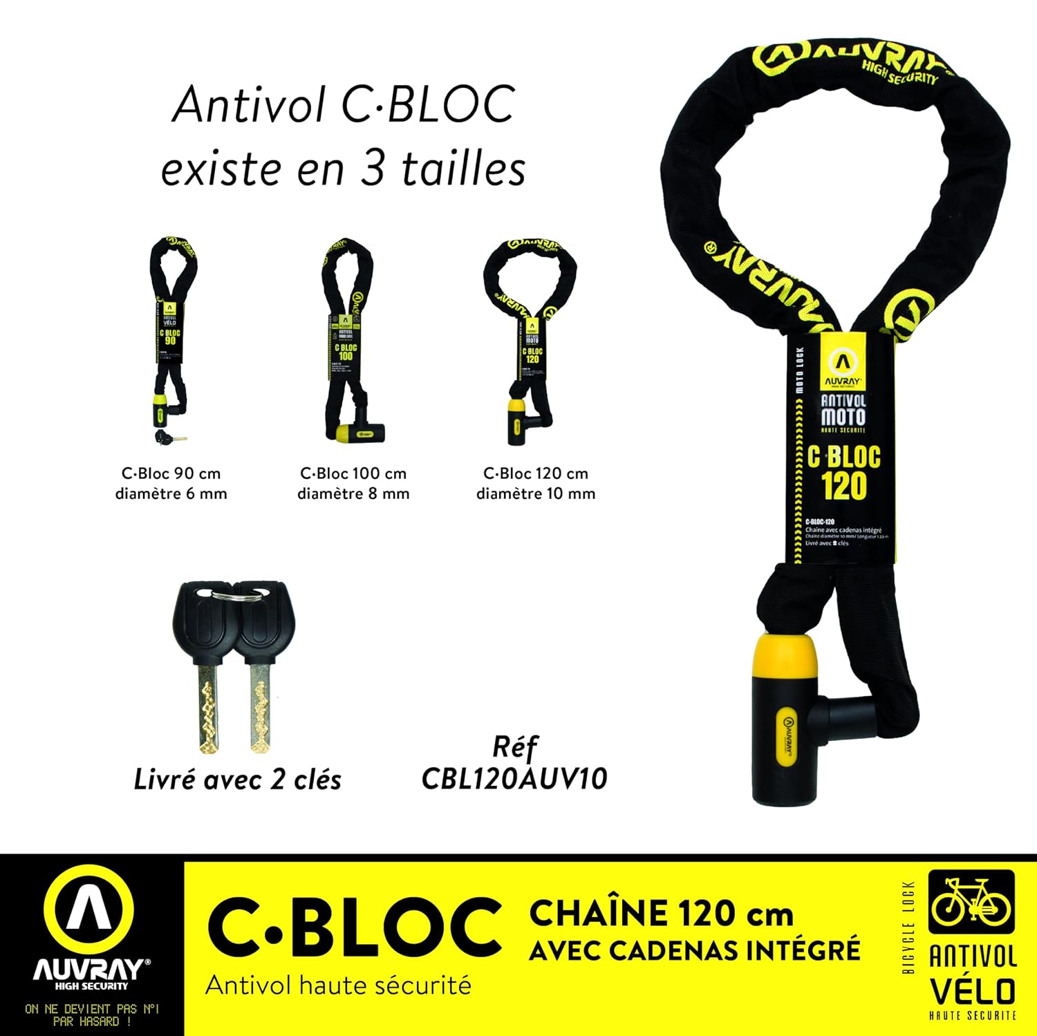 AUVRAY C-BLOC 120 — Antivol vélo chaîne à serrure intégrée – Image 3