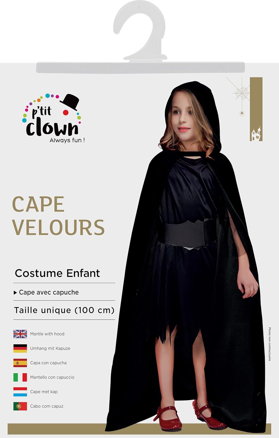 P'TIT CLOWN — Cape enfant à capuche effet velours 110 cm – Image 4