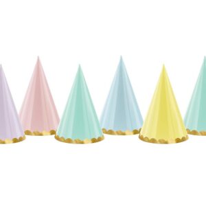 PartyDeco Lot de 6 chapeaux à cône couleur pastel