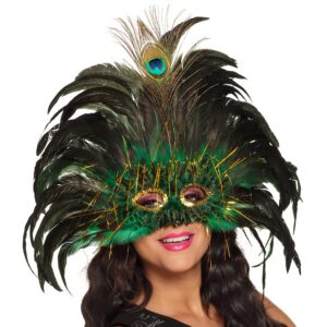 Boland 00265 Masque pour les yeux Peacock Queen avec paillettes, plumes et guirlandes, costume de carnaval, fête à thème, bal masqué, vert/noir