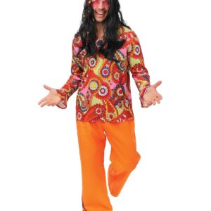 P'TIT ClOWN - Déguisement Hippie Homme - Costume Adulte Carnaval, Fêtes Costumées, Soirées à Thème, Années 70, Woodstock, Disco, Peace and Love, Festival,Déguisement Retro - Orange