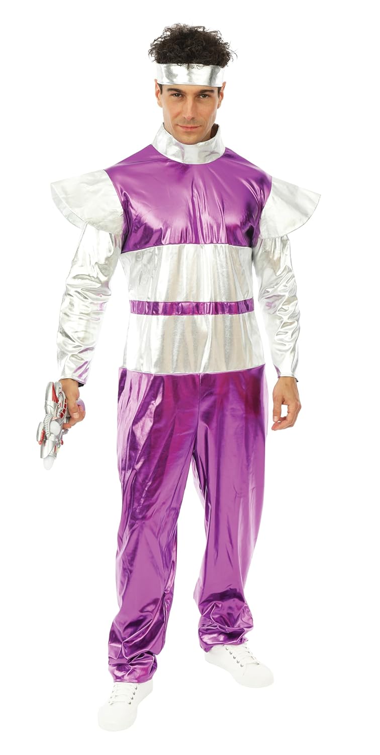 P'TIT CLOWN - Costume Futuriste Adulte - Space Costume - Déguisement Espace - Tenue Carnaval, Cosplay, Halloween, Fêtes Costumées et Évènements à Thème - Argent (Homme, L-XL)