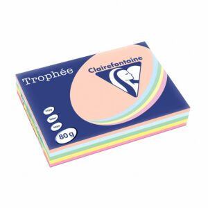 Clairefontaine Trophee Ramette de 500 feuilles papier couleur 80 g A4 Pastel Rose Canari Vert Bleu Saumon