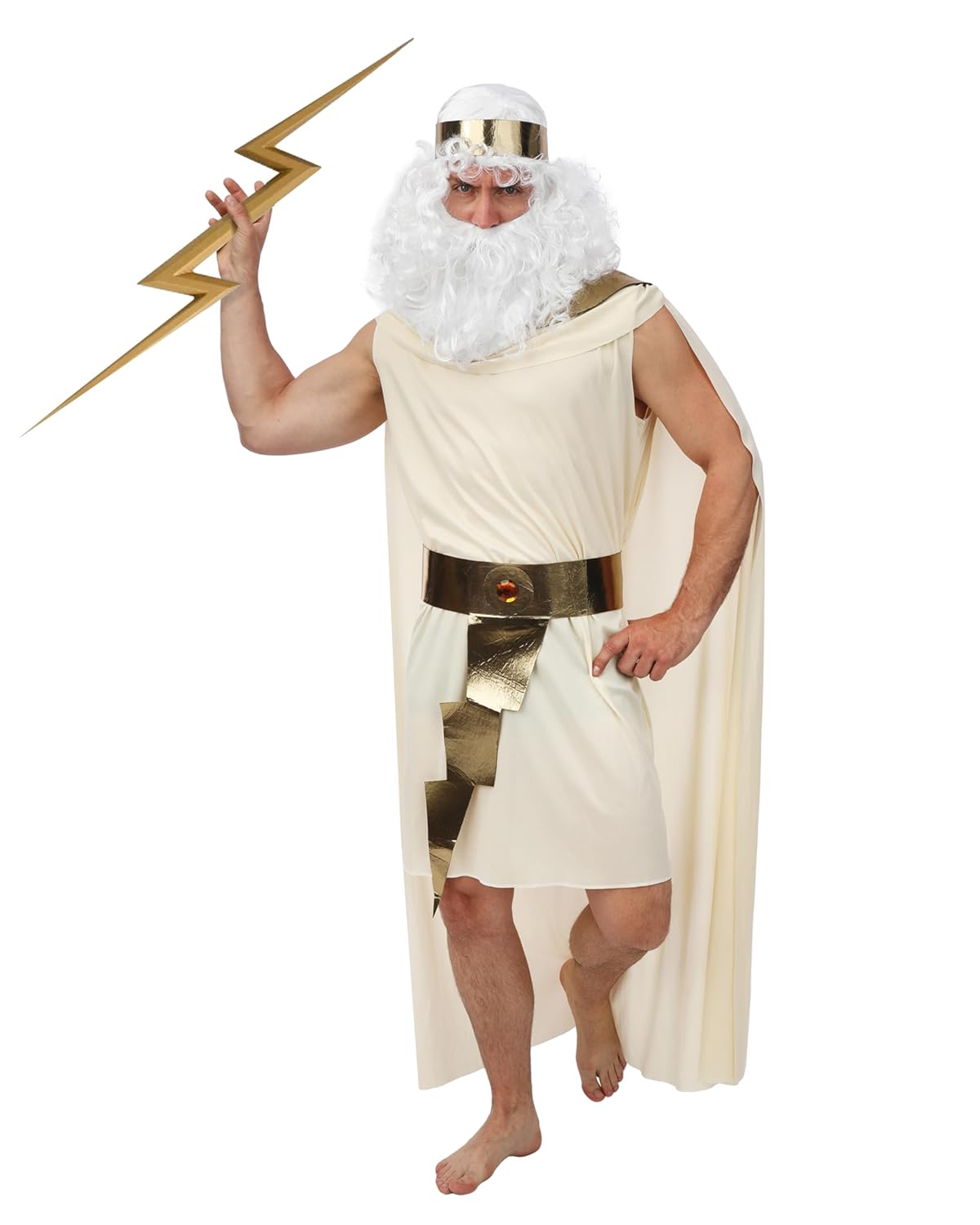 P'TIT CLOWN - Déguisement Zeus Adulte - Costume Dieu Grec pour Homme - Tenue Carnaval, Halloween, Cosplay, Fête Costumée, Évènement à Thème - Blanc