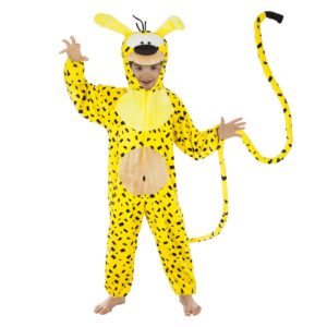 Chaks - Costume Marsupilami pour enfants, combinaison officielle inspirée de la bande dessinée, salopette jaune à capuche pour carnaval et Comic Con
