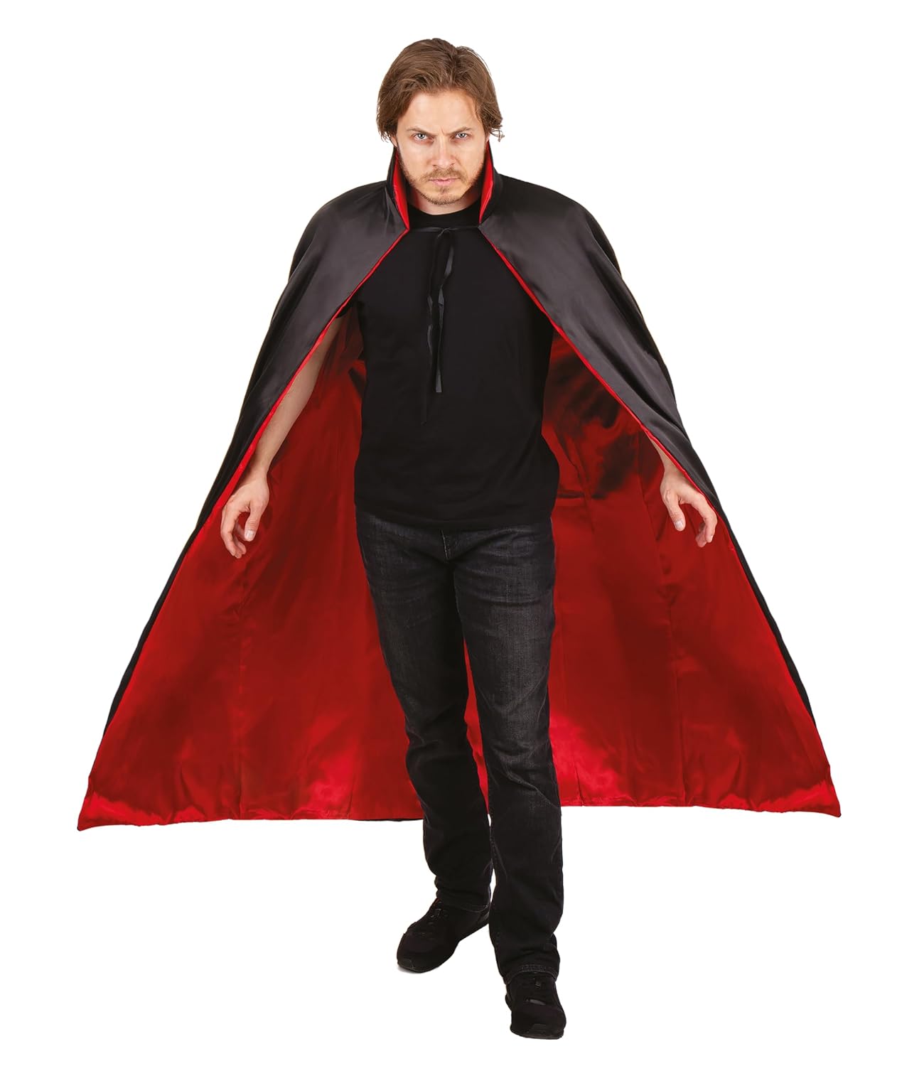 P'TIT CLOWN — Cape homme satinée 140 cm noir et rouge – Image 3