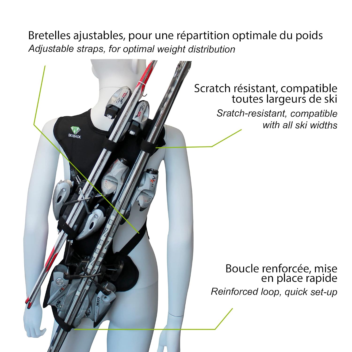 WANTALIS Skiback Double — Porte-skis adulte + enfant noir – Image 3