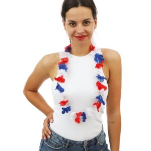 P'tit Clown - Collier de Fleurs Hawaïen Multicolore - Parfait pour Compléter votre Tenue ou Déguisement (Bleu, Blanc, Rouge)