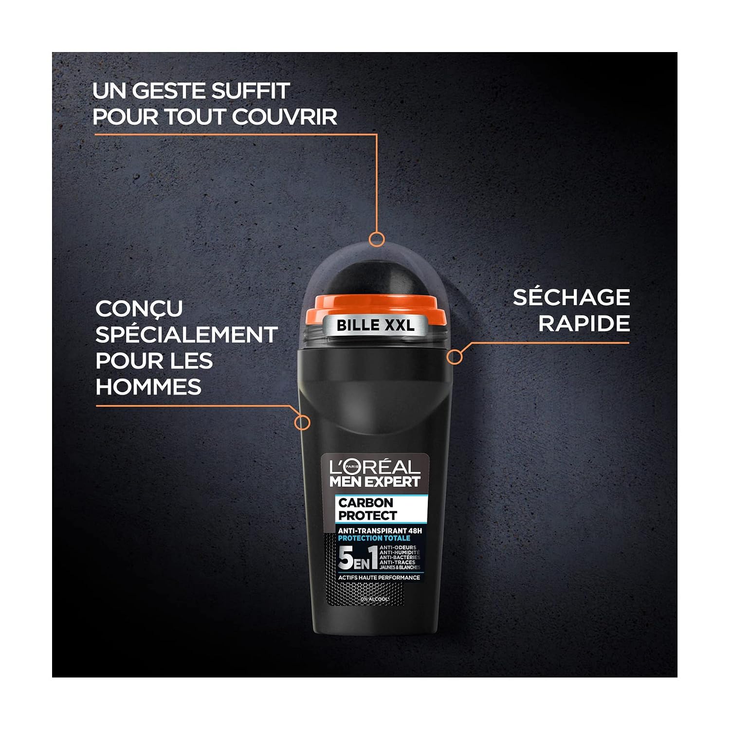 L'Oréal Paris Men Expert - Carbon Protect Ice Fresh - Déodorant Bille Spray Homme Anti-Traces - 50 ml - Lot de 6 – Image 4