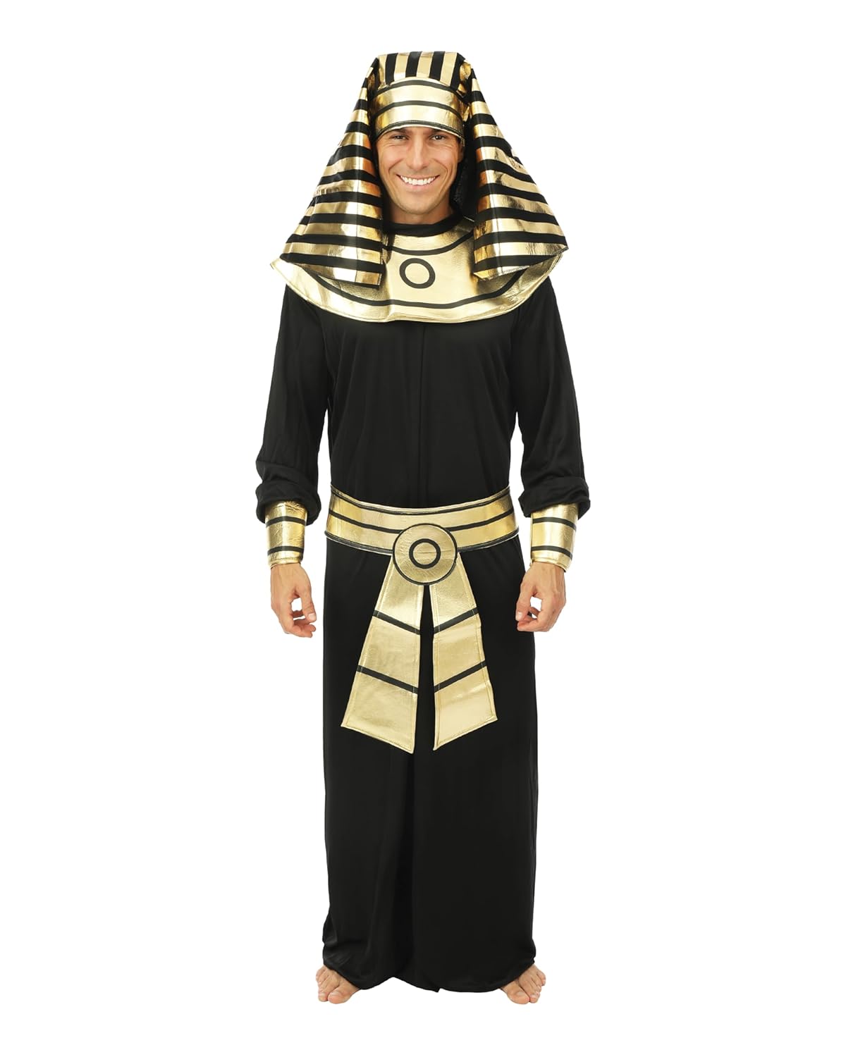 P’TIT CLOWN - Déguisement Égyptien Pharaon Adulte - Homme - Parfait pour Costume Carnaval, Halloween, Fêtes Costumées et Évènements à Thème - Confortable et Réaliste - Polyester - Noir (S-M)
