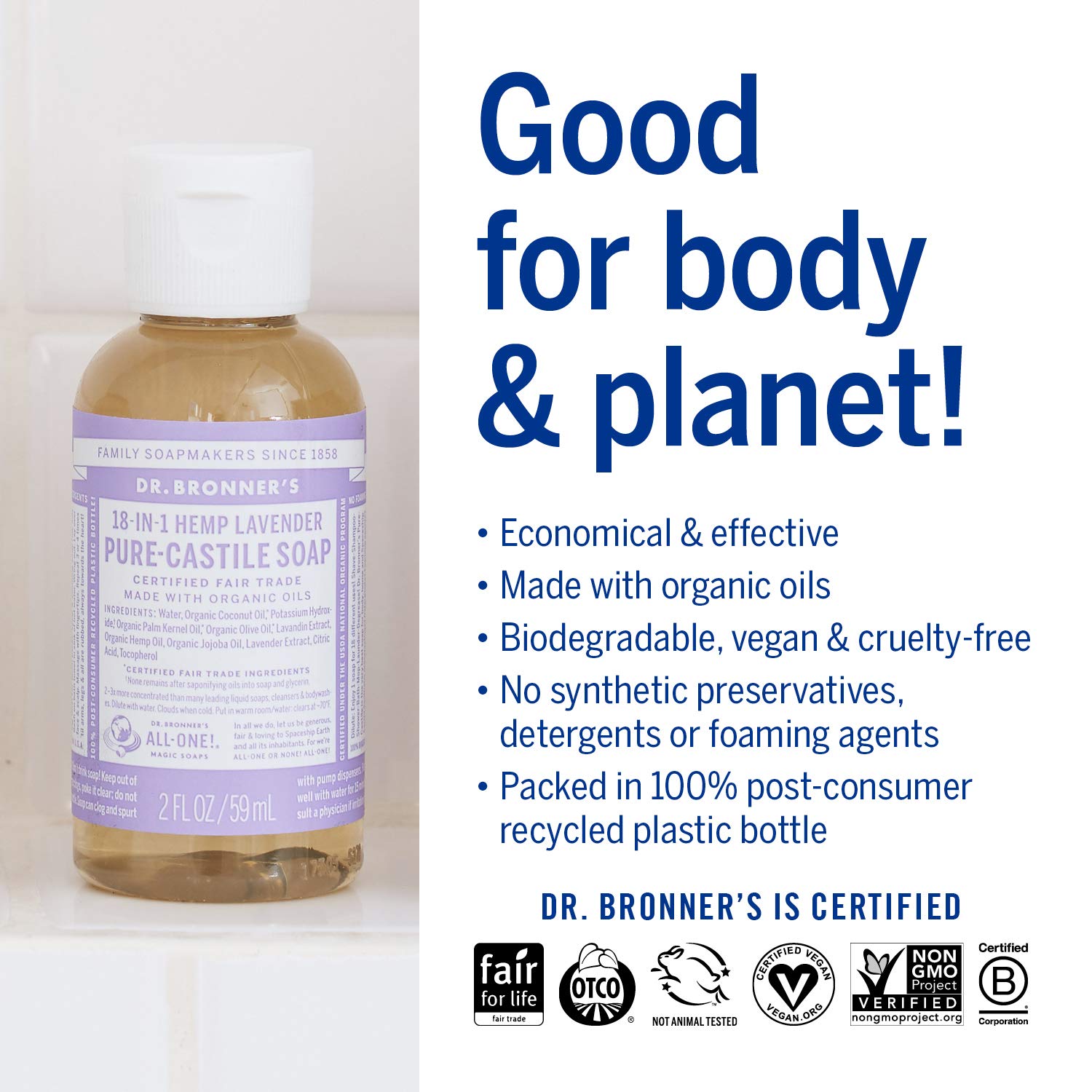 - Bronner's-Savon liquide bio, senteur lavande, 60 ml – Image 3