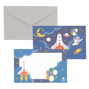 CAM ET LEON - Accessoires Décoration d’Anniversaire Enfant - Thème Espace - Assiettes, Serviettes, Confettis, Sachets, Cartes d’Invitation, Ballons (Carton Invitation X8)