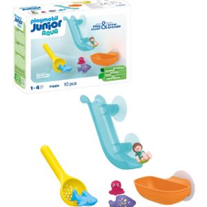 Playmobil 71689 Junior Aqua : Grand Toboggan Aquatique et Animaux Marins - incluant Un bébé Requin, des Poissons et Une Pieuvre - Jouet fabriqué à partir de matière d'origine végétale - Dès 12 Mois