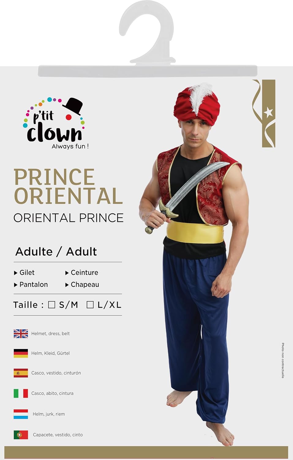 P'TIT CLOWN — Déguisement Adulte Prince Oriental Taille S/M – Image 4