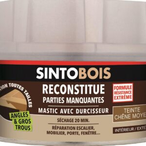 SINTOBOIS - Pâte à Bois - Angles et Gros Trous - Reconstitue les Parties Manquantes - Intérieur Extérieur - Haute Résistance & Adhérence - Sec en 20min - Chêne Moyen - Technique Professionnelle - 550g