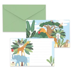 CAM ET LEON - Accessoires Décoration d’Anniversaire Enfant - Thème Animaux de la Savanne - Assiettes, Serviettes, Confettis, Sachets, Cartes d’Invitation, Ballons (Carton Invitation X8)