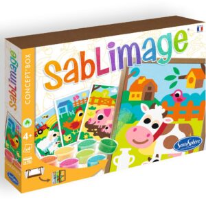 SentoSphère - Sablimage Animaux de la Ferme - Kit loisirs créatifs enfant – 4 tableaux en sable – 16 couleurs de sable coloré – Concept Box avec cadre - A partir de 4 ans - Fabriqué en France -8807