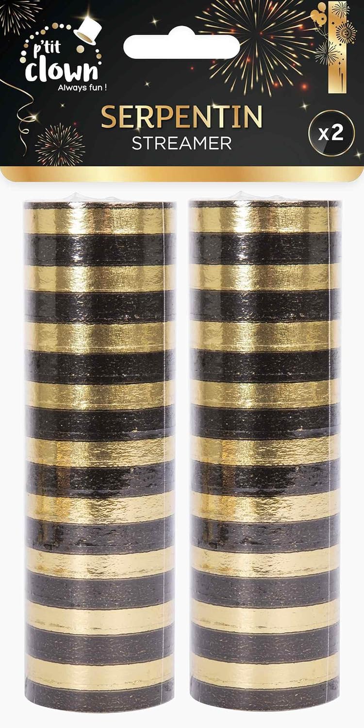 P'TIT CLOWN — Rouleaux de serpentins 4 m lot de 2 or/noir – Image 2